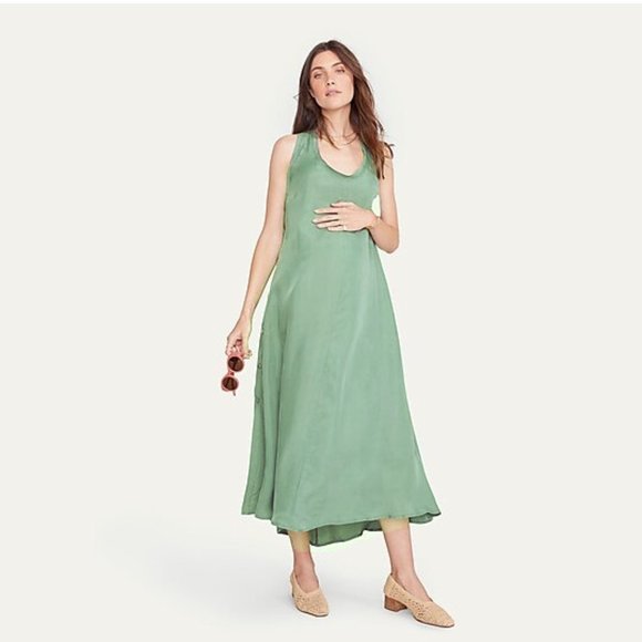 Hatch Dresses & Skirts - Hatch Collection maternity sage green Linnea cupro button side midi dress